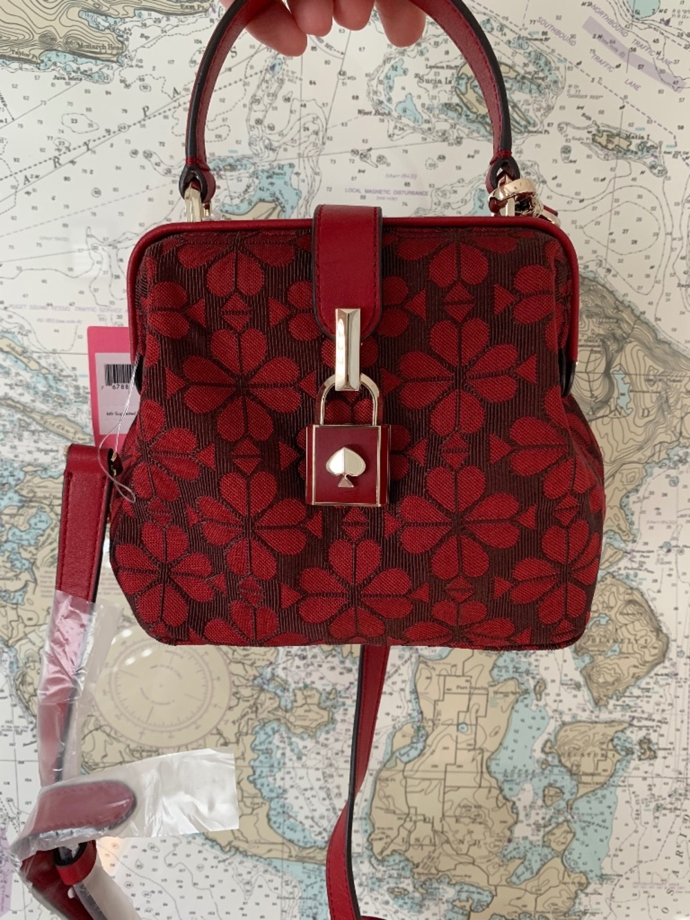 kate spade Red Floral Jacquard Top-Handle Crossbody Bag